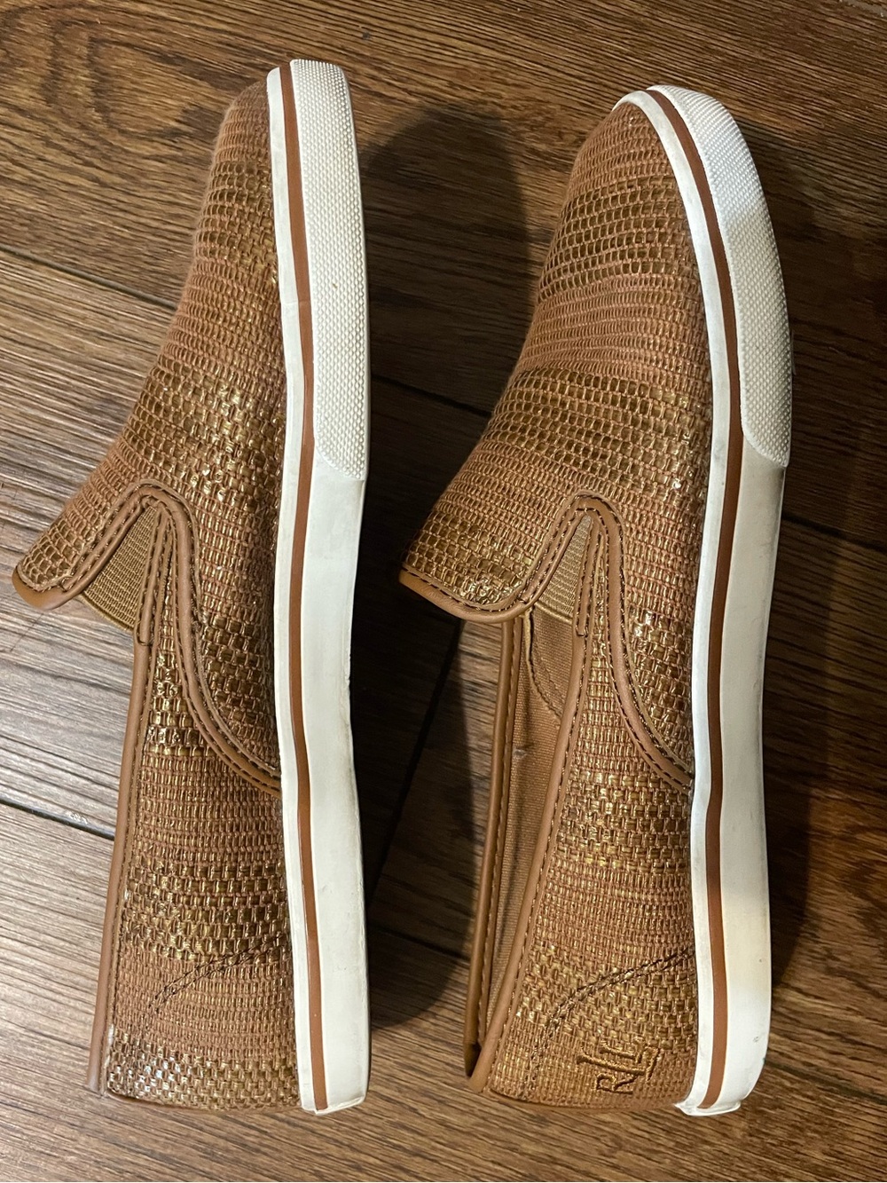 Lauren Ralph Lauren Janis Tan Woven Slip-On Flat Casual Sneakers